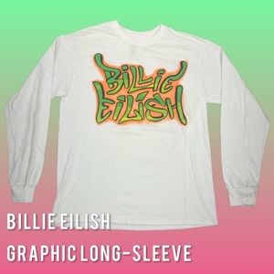 Billie Eilish Graffiti Graphic White Long Sleeve Tee Men's Medium